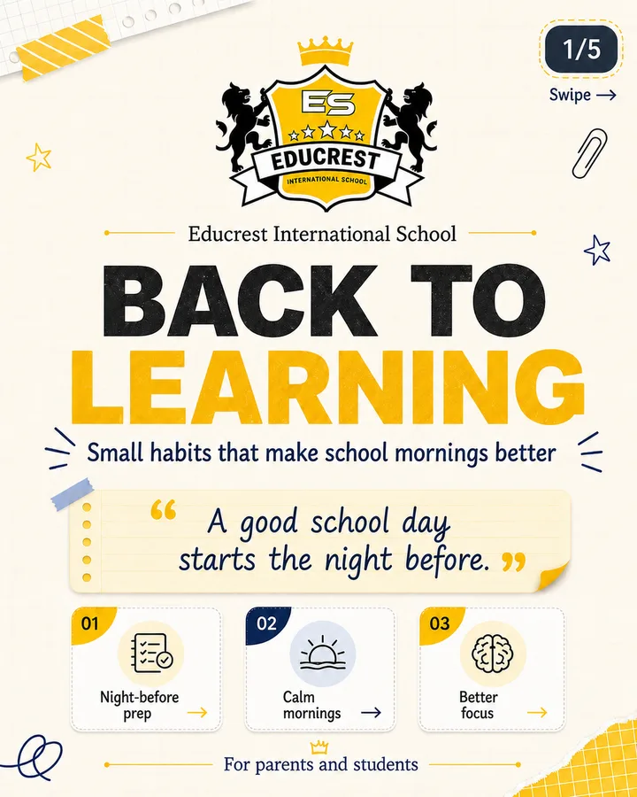 Back to learning carousel for a school social media feed